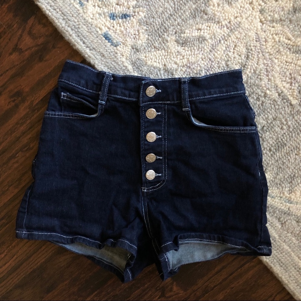 High-Waisted Dark Denim Shorts